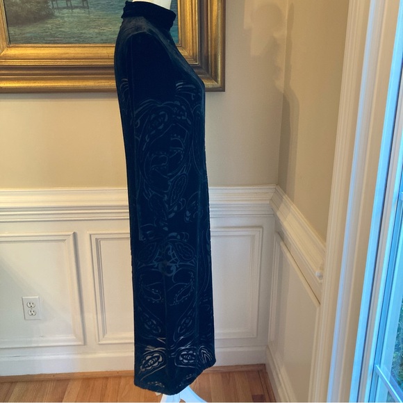 ZARA Black Burnout Print Velvet Mock Neck Midi Dress - Picture 4 of 12